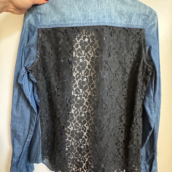 NWOT Lace Back Denim Button Down Shirt - Picture 5 of 5